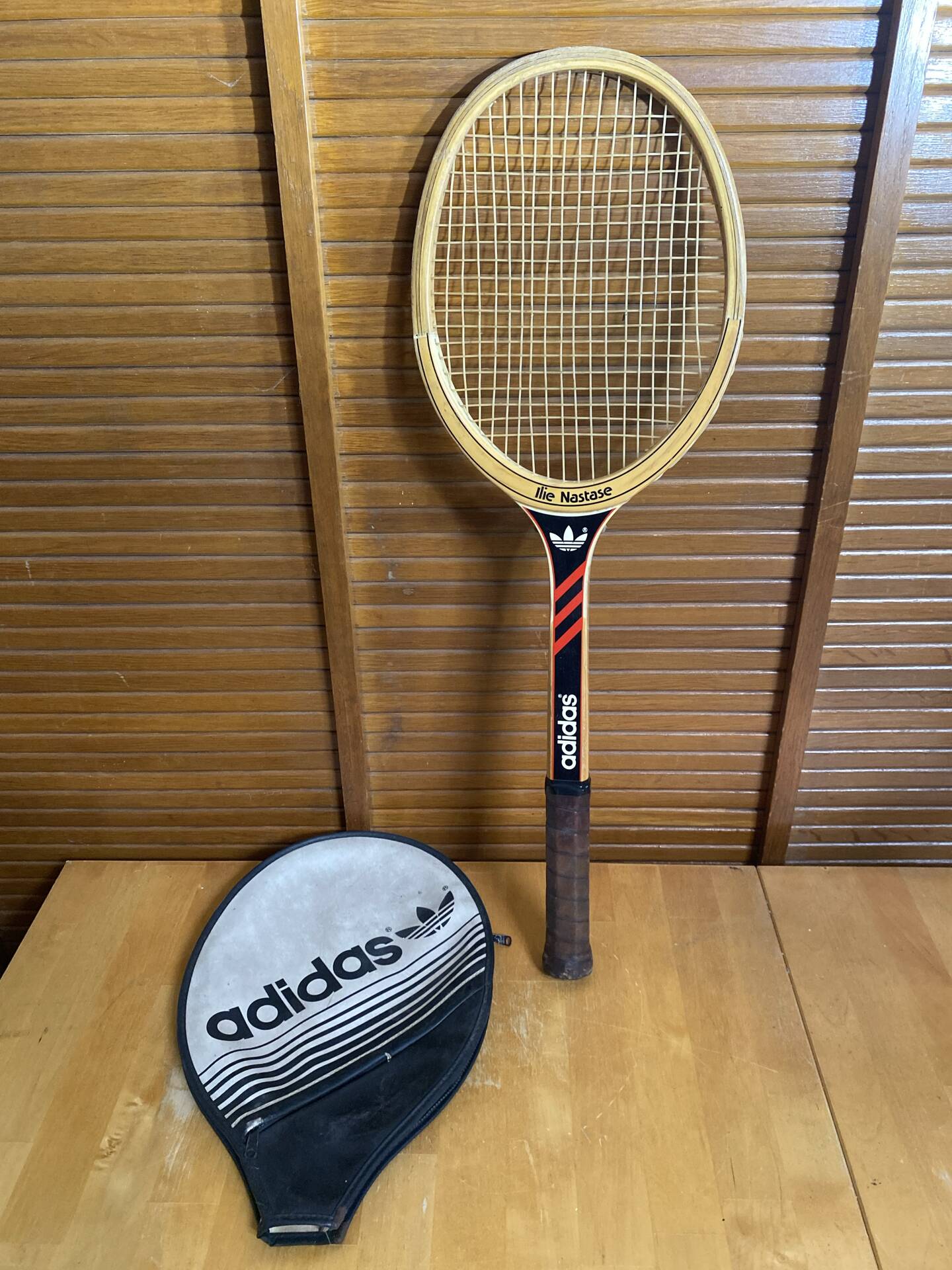 Vintage adidas tennis racket ilie năstase wood + case #e2