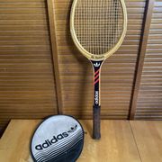 Vintage adidas tennis racket ilie năstase wood + case #e2