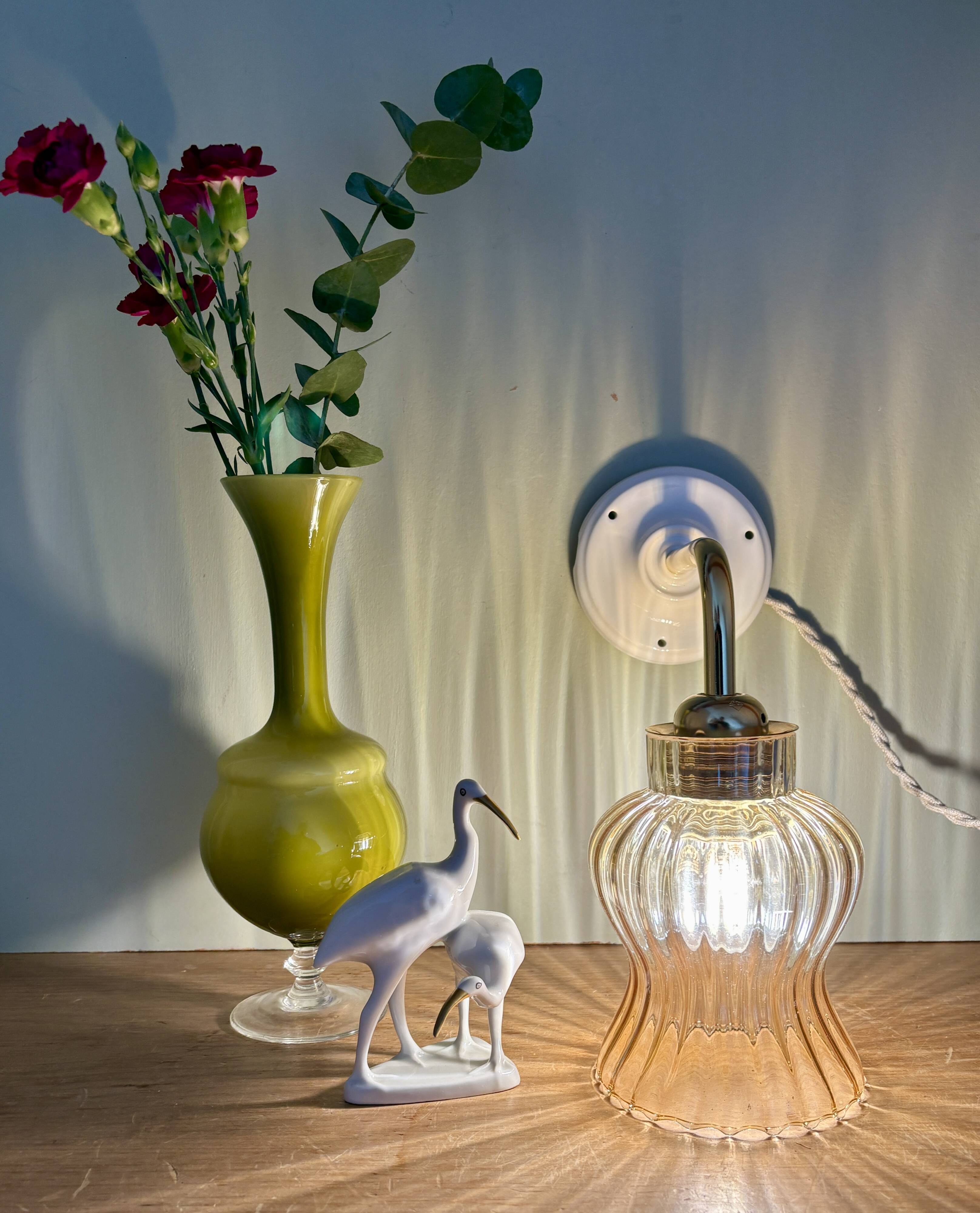 Vintage tulip angled wall light in amber glass