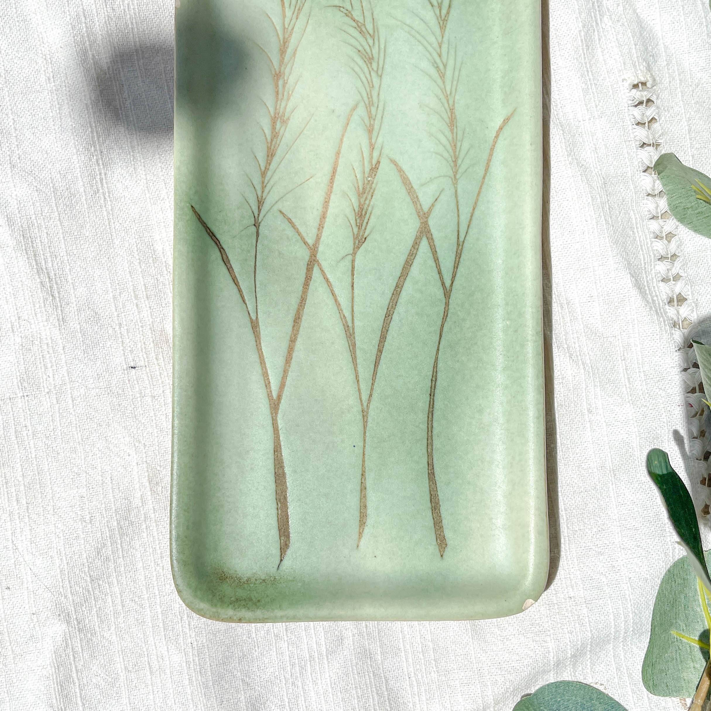 Vintage Abu Gosh Jerusalem Green Earthenware Asparagus Dish