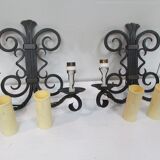 Paire d'appliques fer forgé 2 feux