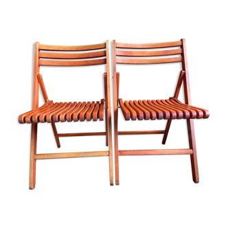 Pair of wooden folding chairs