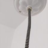 Three vintage pendant lamps, porcelain and aluminum