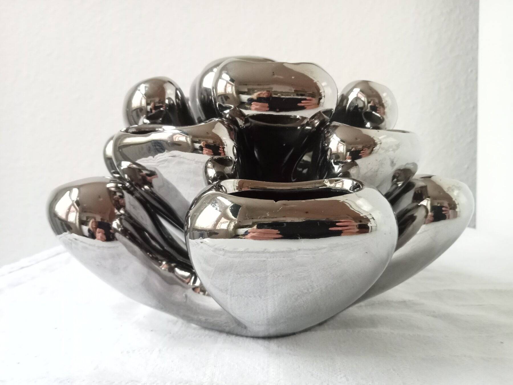 Vintage Vase • Alien • Chrome Ceramic • Post Space Age • 1980