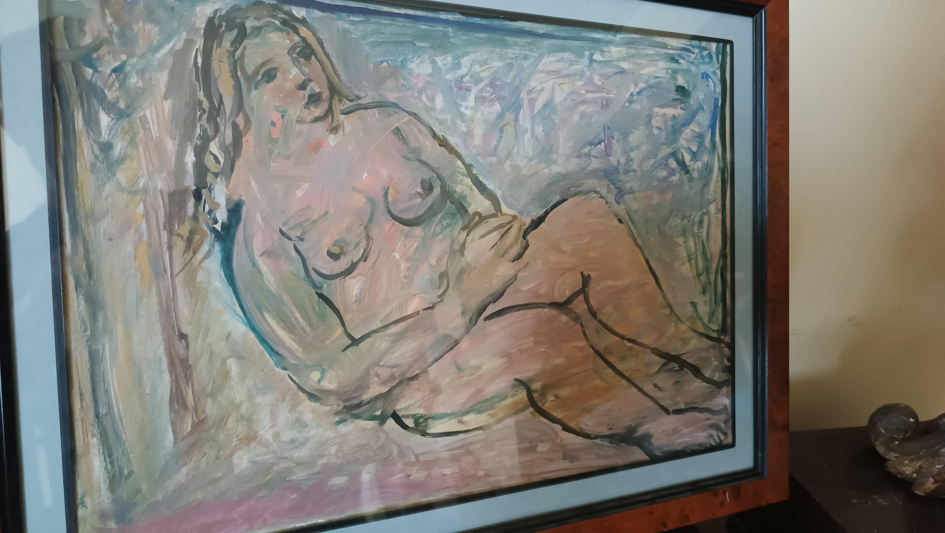 Mixed media painting on bare cardboard by Bruno Saetti
