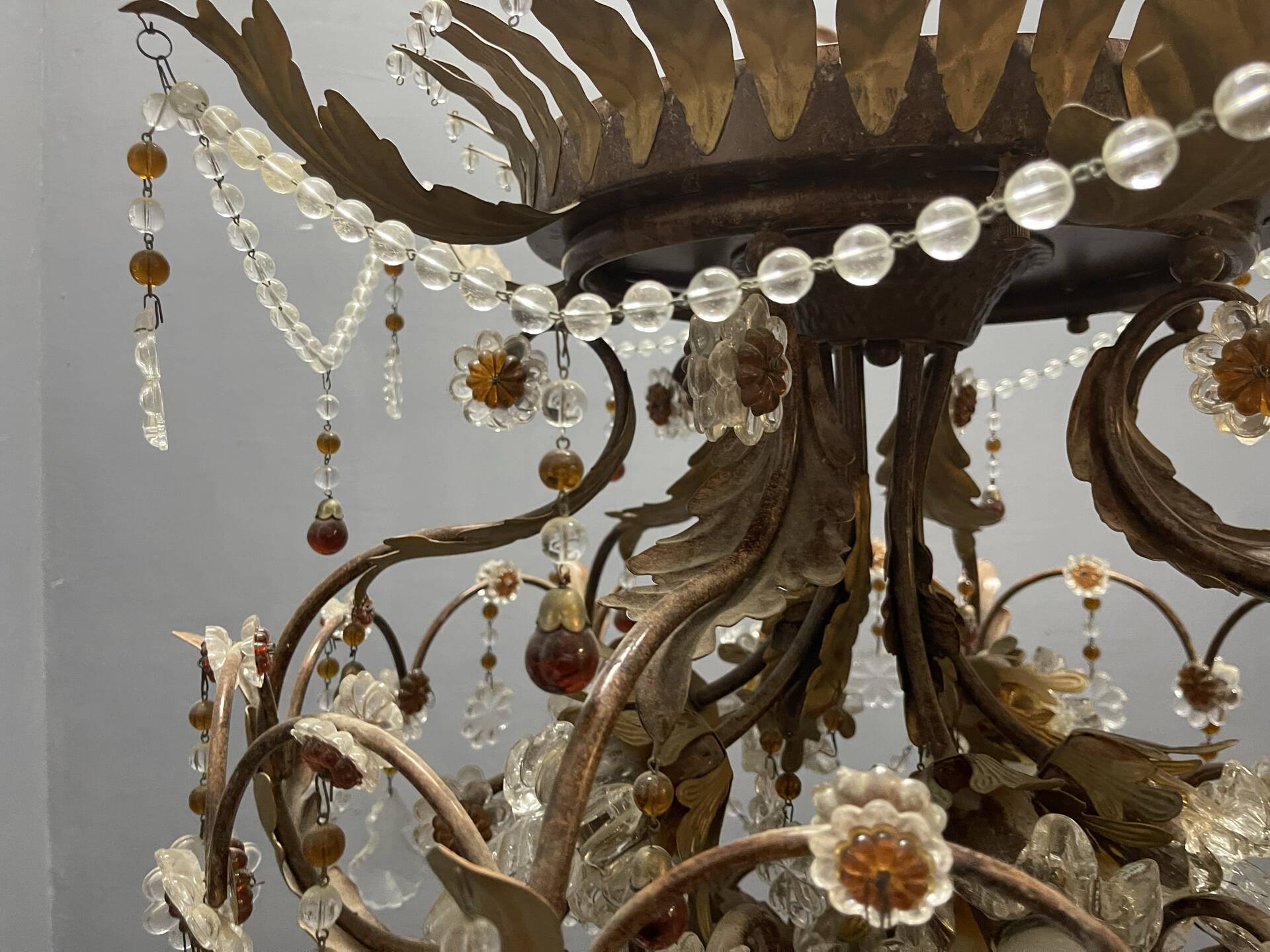 Italian Tole Murano Glass Chandelier 1960’s 