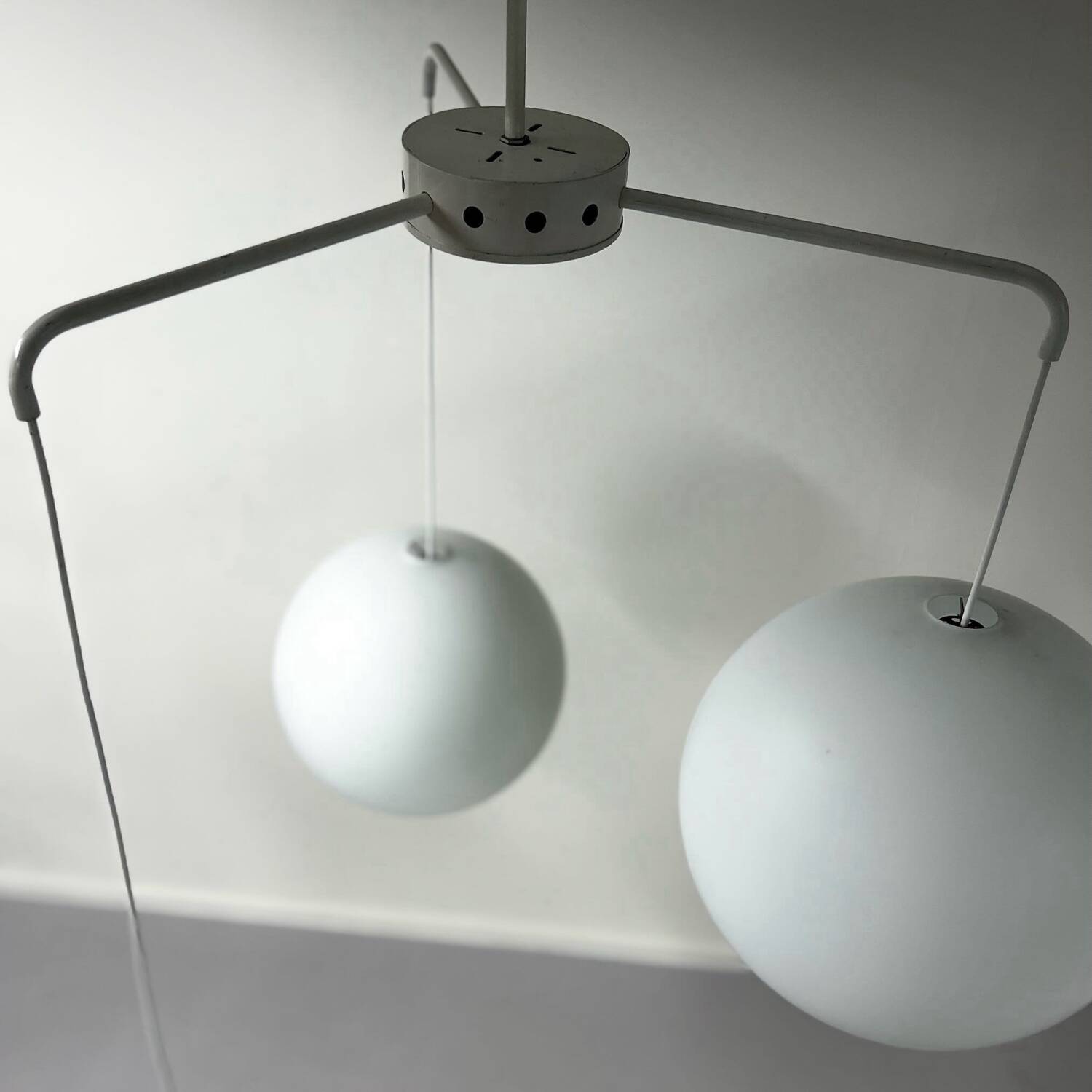 Mid-century pendant lamp with three large opal glass globes by philips, 1960s