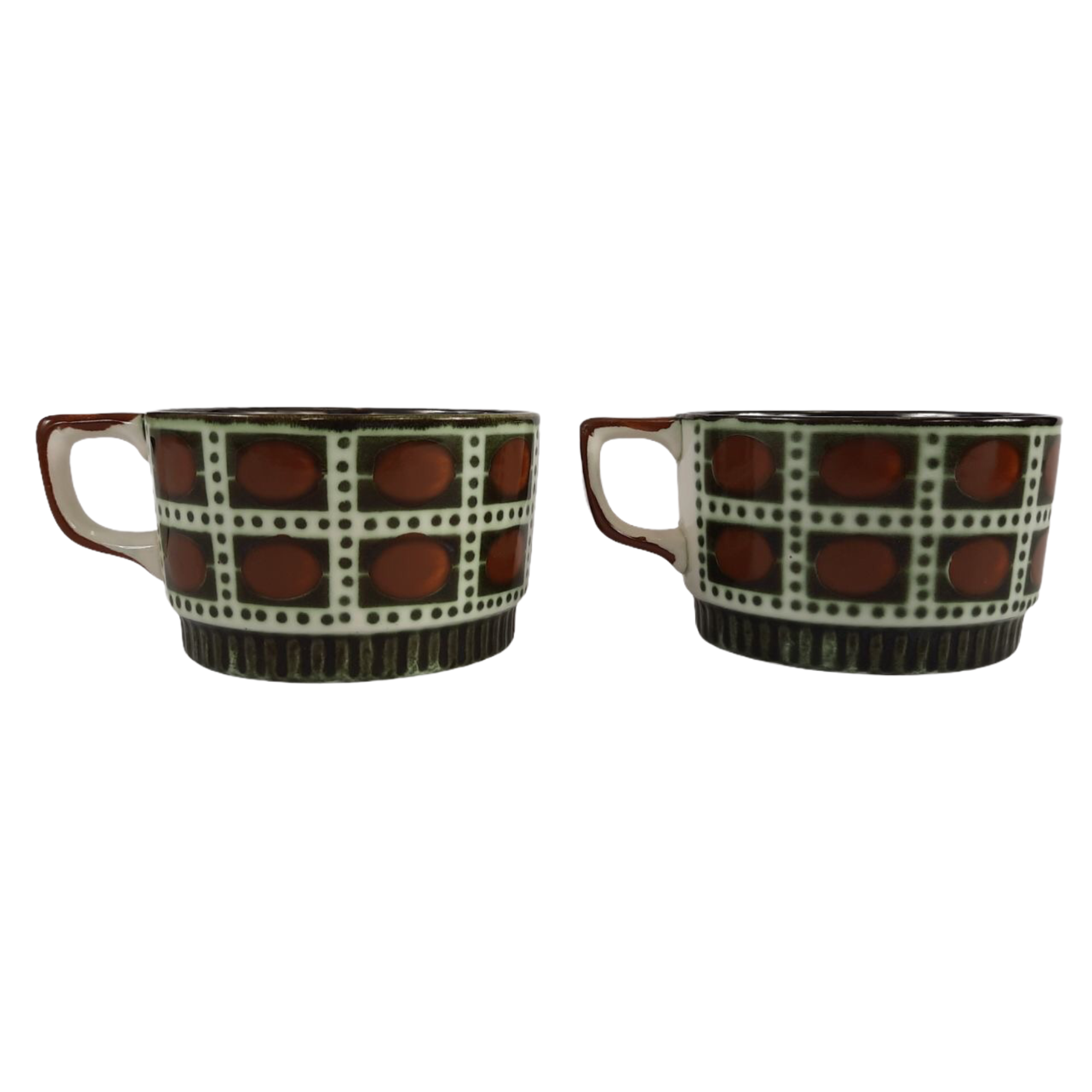 Tea service for Six vintage boch pattern brown, white and green