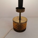 Swedish table lamp foot, made of wood, amber bubble glass and brass