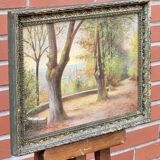 Mid 20th century "undergrowth" french school landscape oil painting