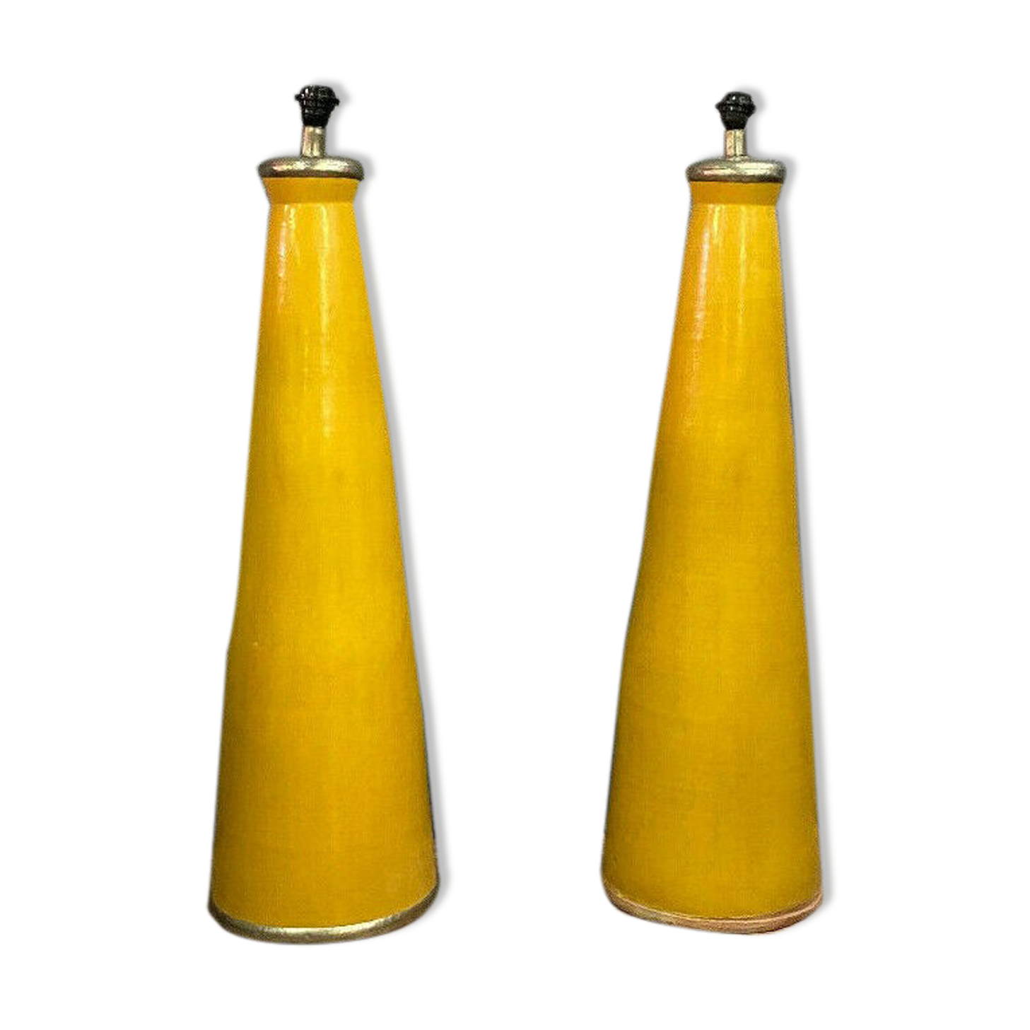 40s pair of enamelled ceramic conical lamps