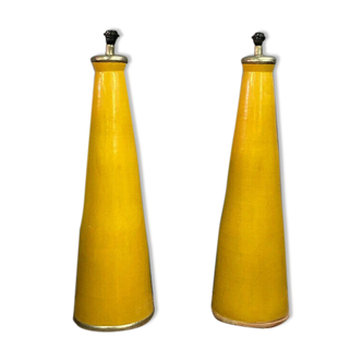 40s pair of enamelled ceramic conical lamps