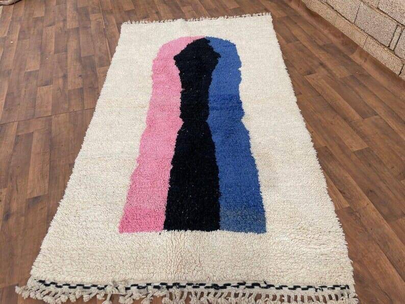 Moroccan handmade Berber rug with colourful patterns, size 150 x 250 cm.