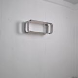 Brushed steel and smoked glass shelf, Donald Singer, 1970