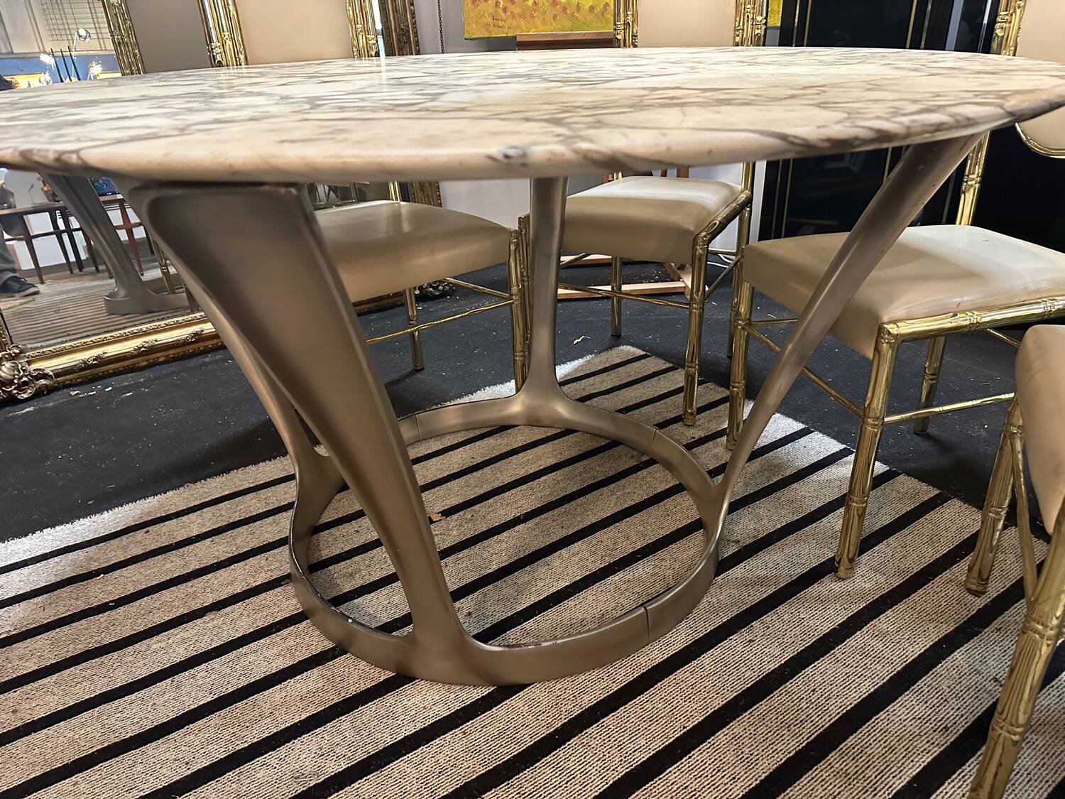 Marble and cast aluminum table by Michèle Charron, 1970