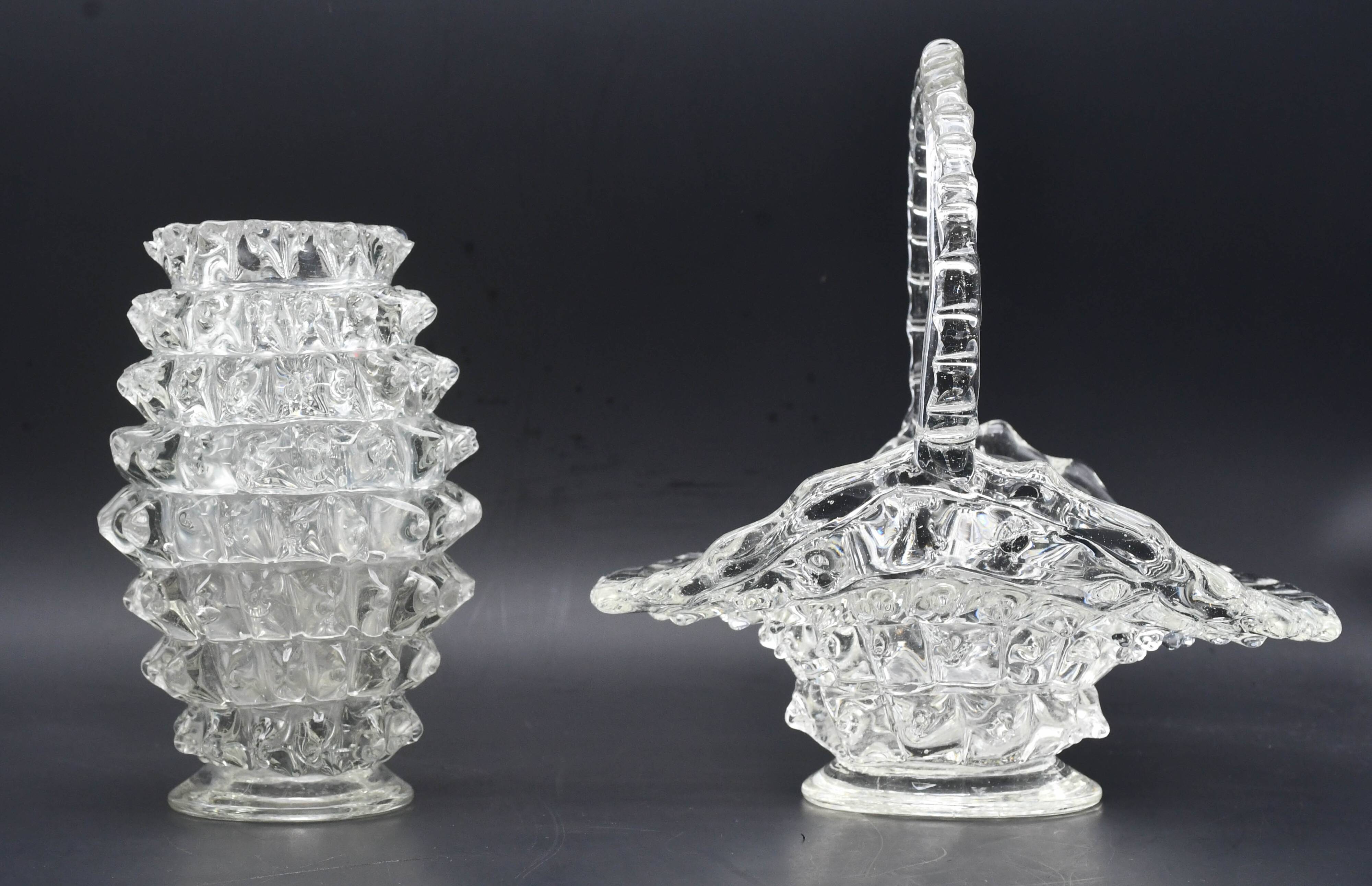 Set of 2 Ercole Barovier Rostrato Murano Italian Glass Vase for Barovier & Toso