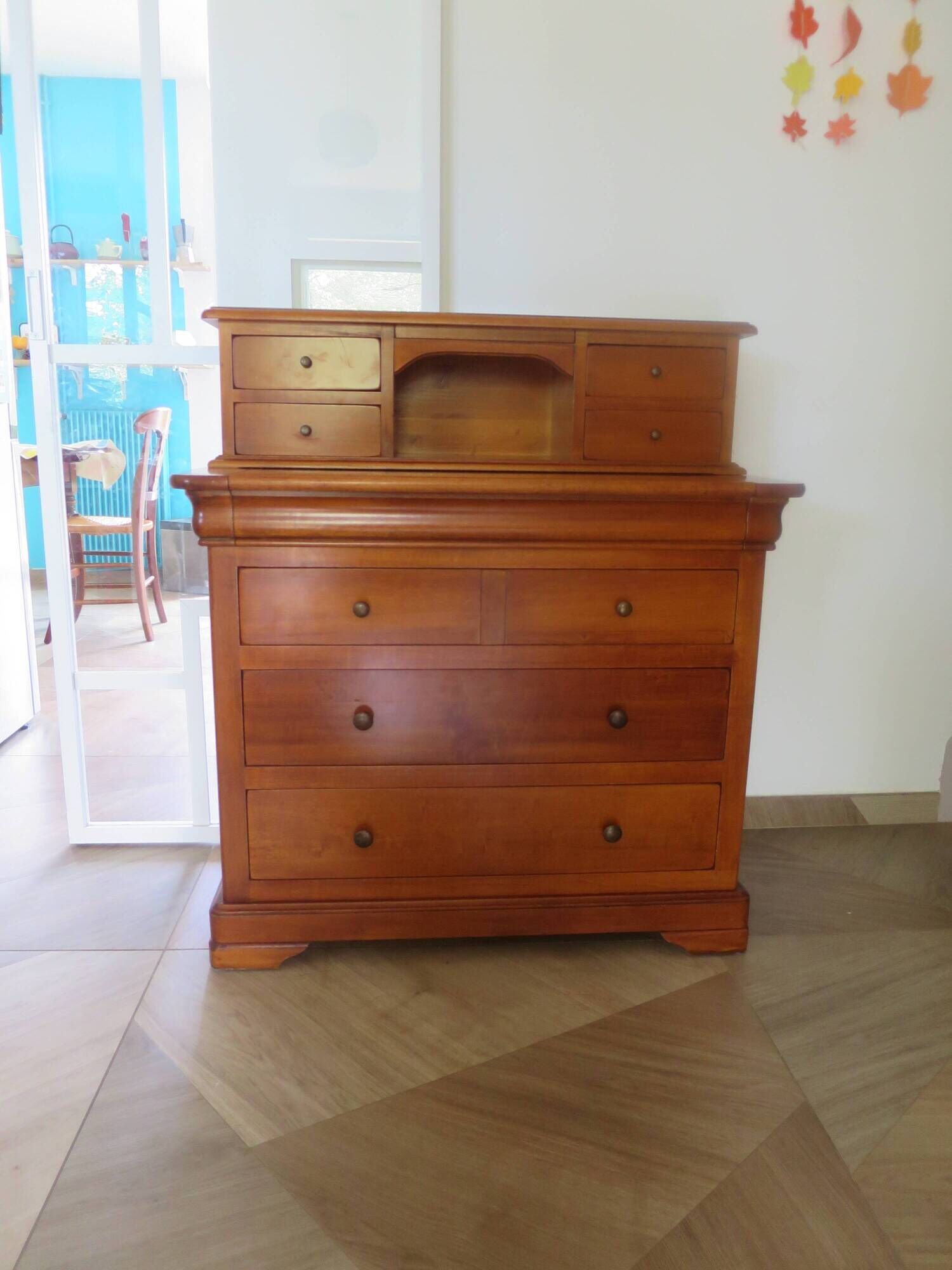 Vintage commode secretary dressing table sliding top 7 drawers cherry wood