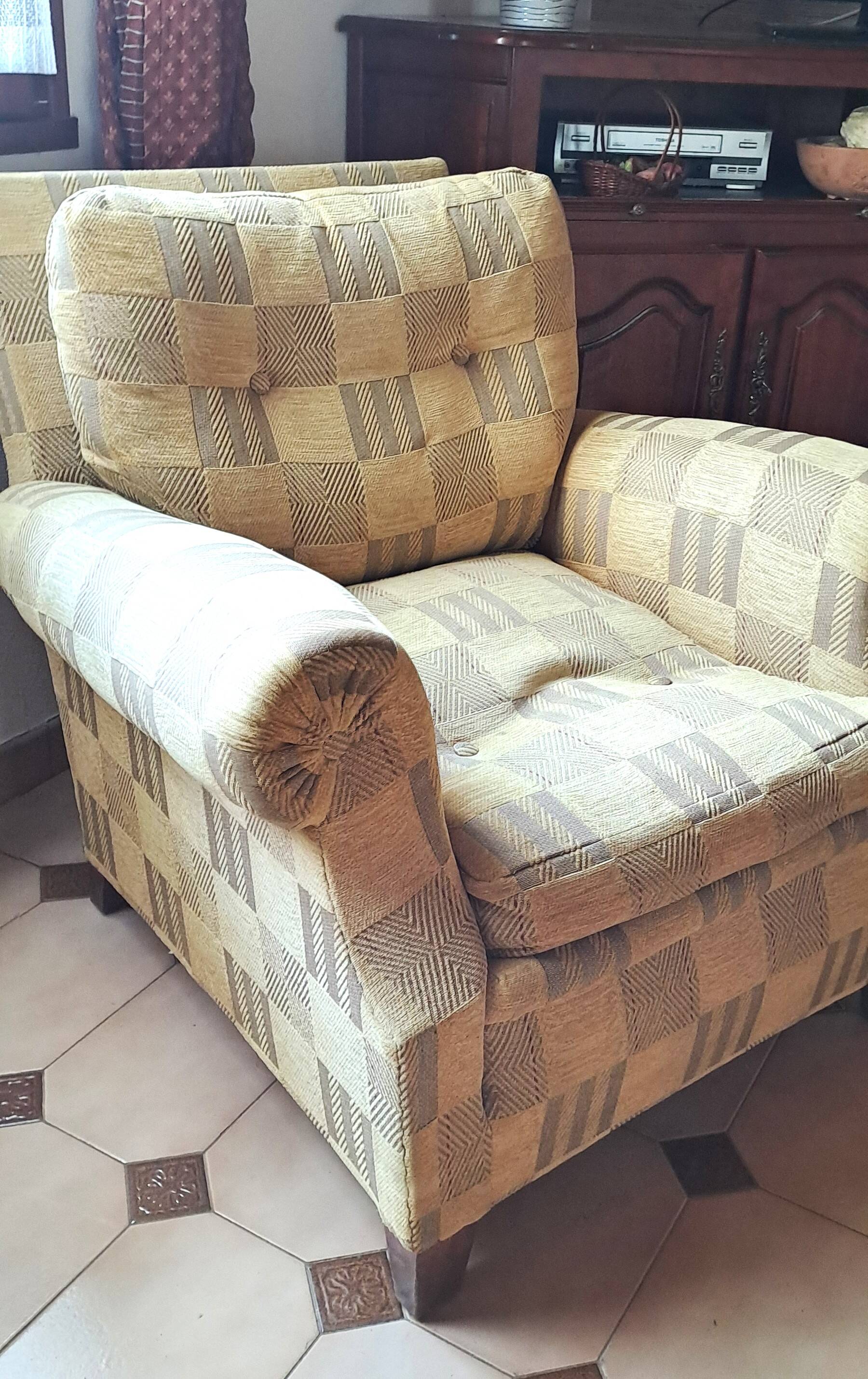 Pair of 1940s CLUB CHAIR style armchairs in velvet check fabric