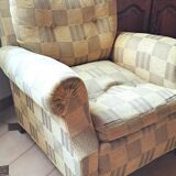 Pair of 1940s CLUB CHAIR style armchairs in velvet check fabric