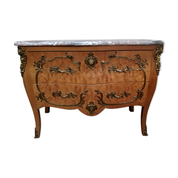Commode galbée en loupe d'orme et bronze