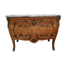 Curved chest of drawers in elm magnifying glass and bronze