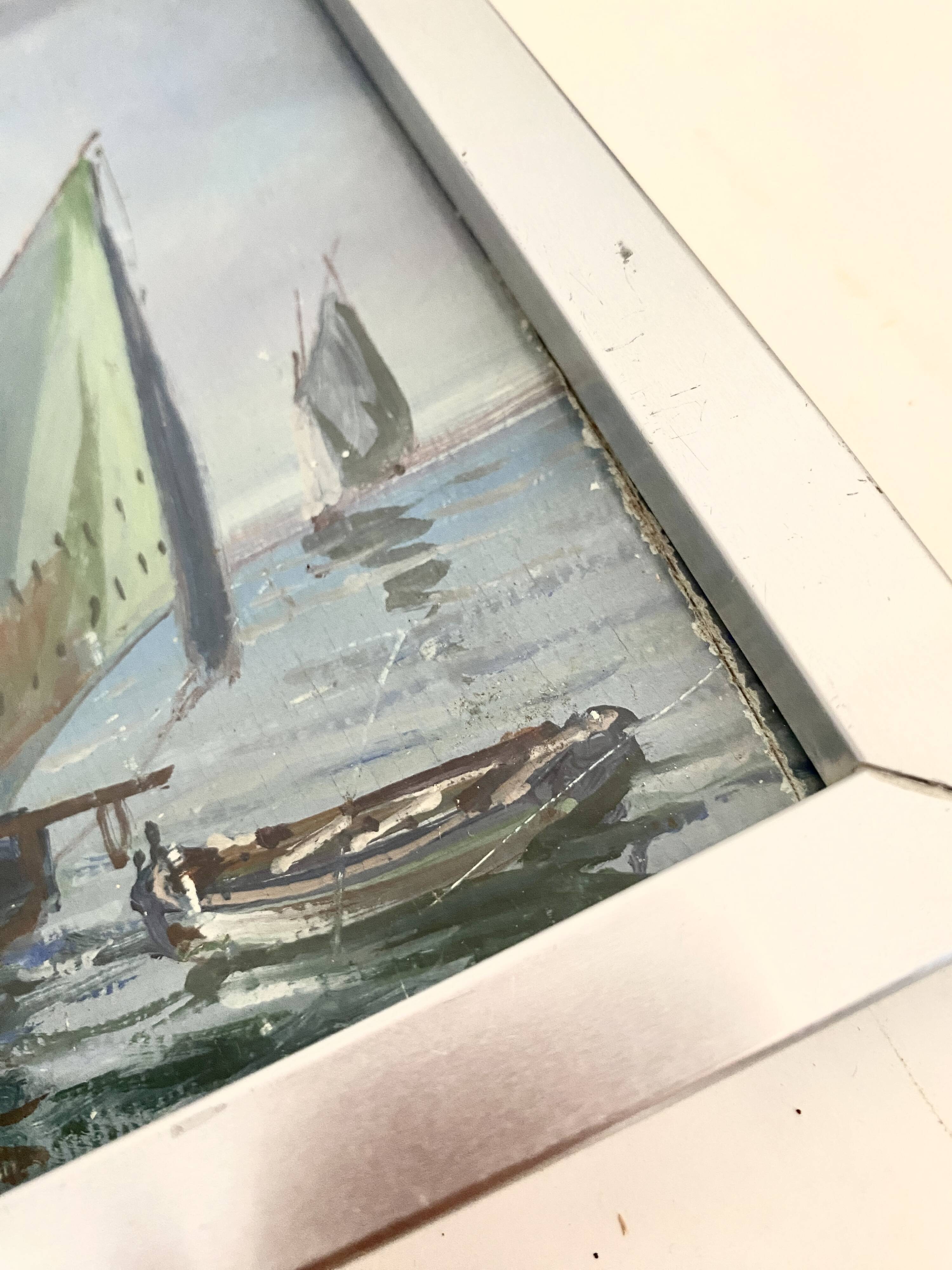 Huile sur bois, années 40 sous verre