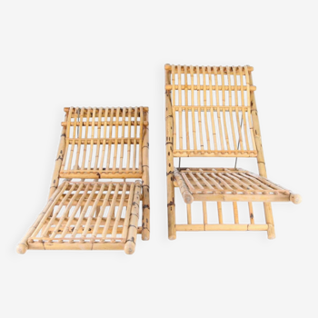Pair of bamboo lounge chairs