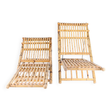 Paire de chaises longues en bambou