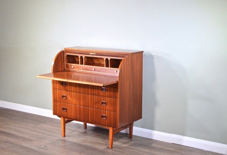 Mid-century Danish style vintage Swedish teak desk drinks cabinet by Egon Ostergaard