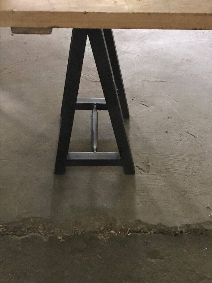 Antique industrial butcher's table in brown and black metal - Hungarian workbench circa 1900