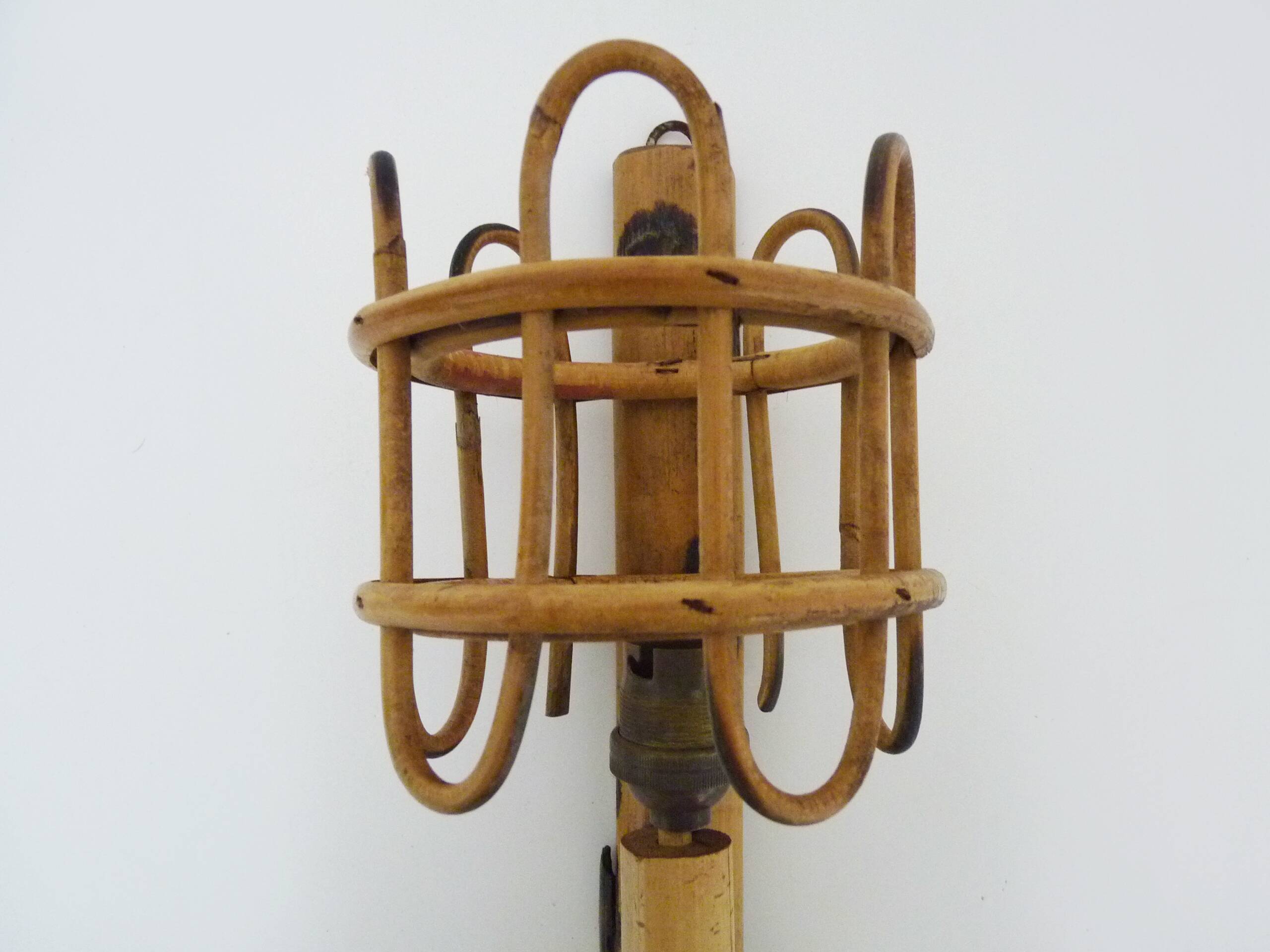 Rattan bamboo lantern wall light. 1950s-1960s