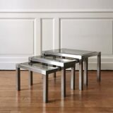 Set of 3 nesting stainless steel coffee tables 1970