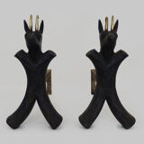 Pair of zoomorphic cast iron chimney pegs representing Isards. 50s