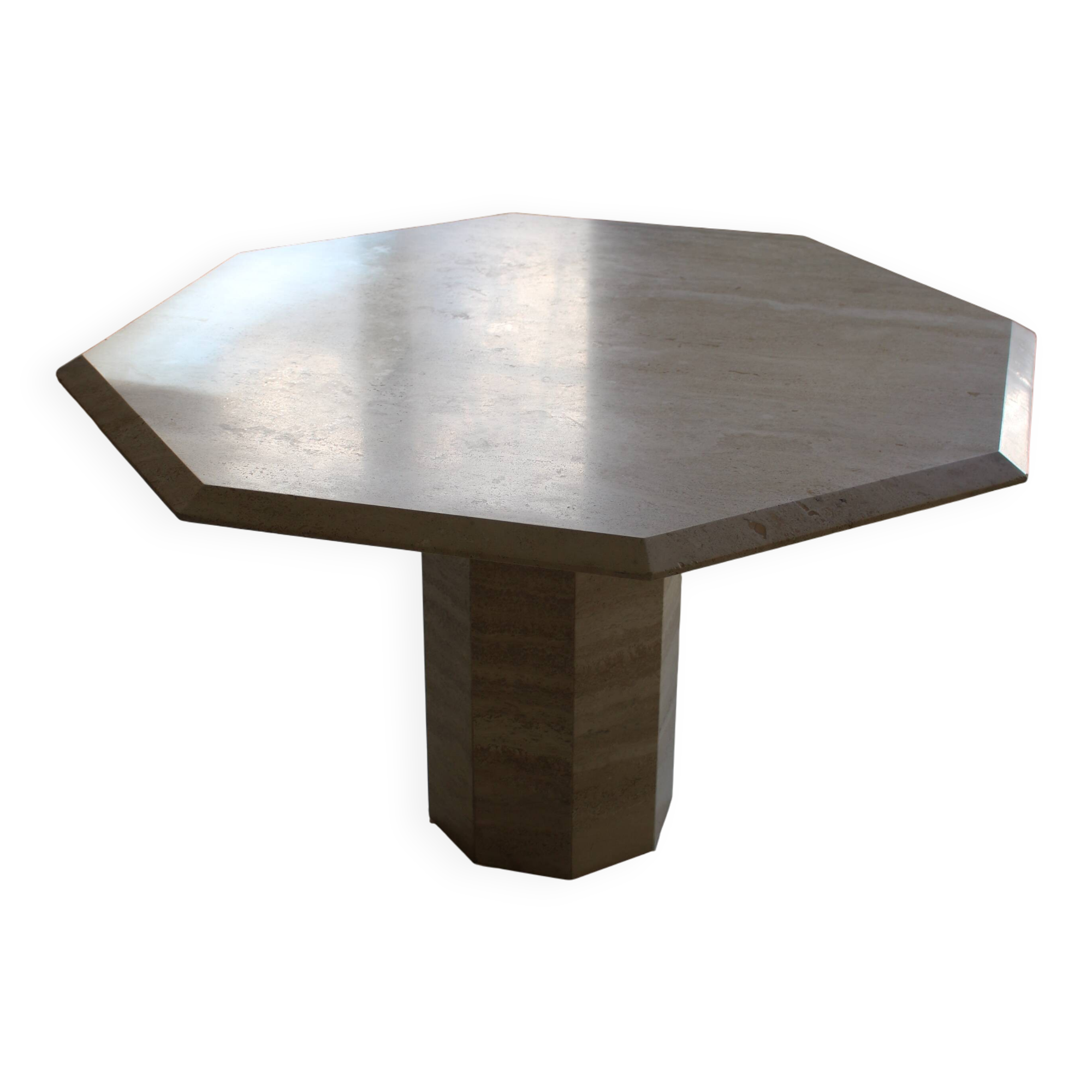 Table à manger octogonale en pierre naturelle sur piètement central