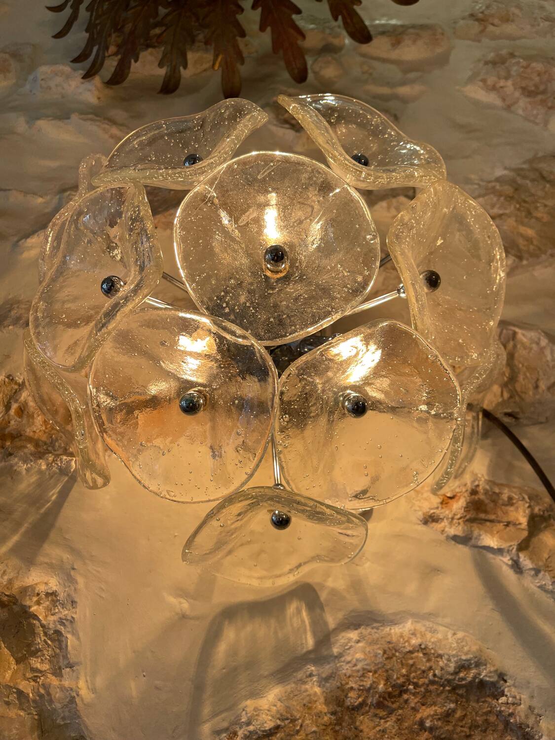 Murano floral wall lamp with chrome, Italy 1990s