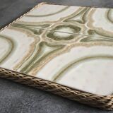 Ceramic tile trivet with vintage pattern woven wicker outline