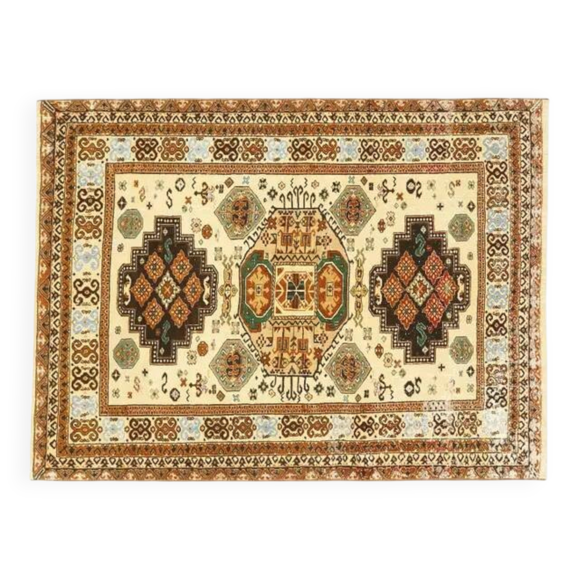 1970s Vintage Turkish Hand-Knotted Wool Cotton Yellow Area Rug 131x177