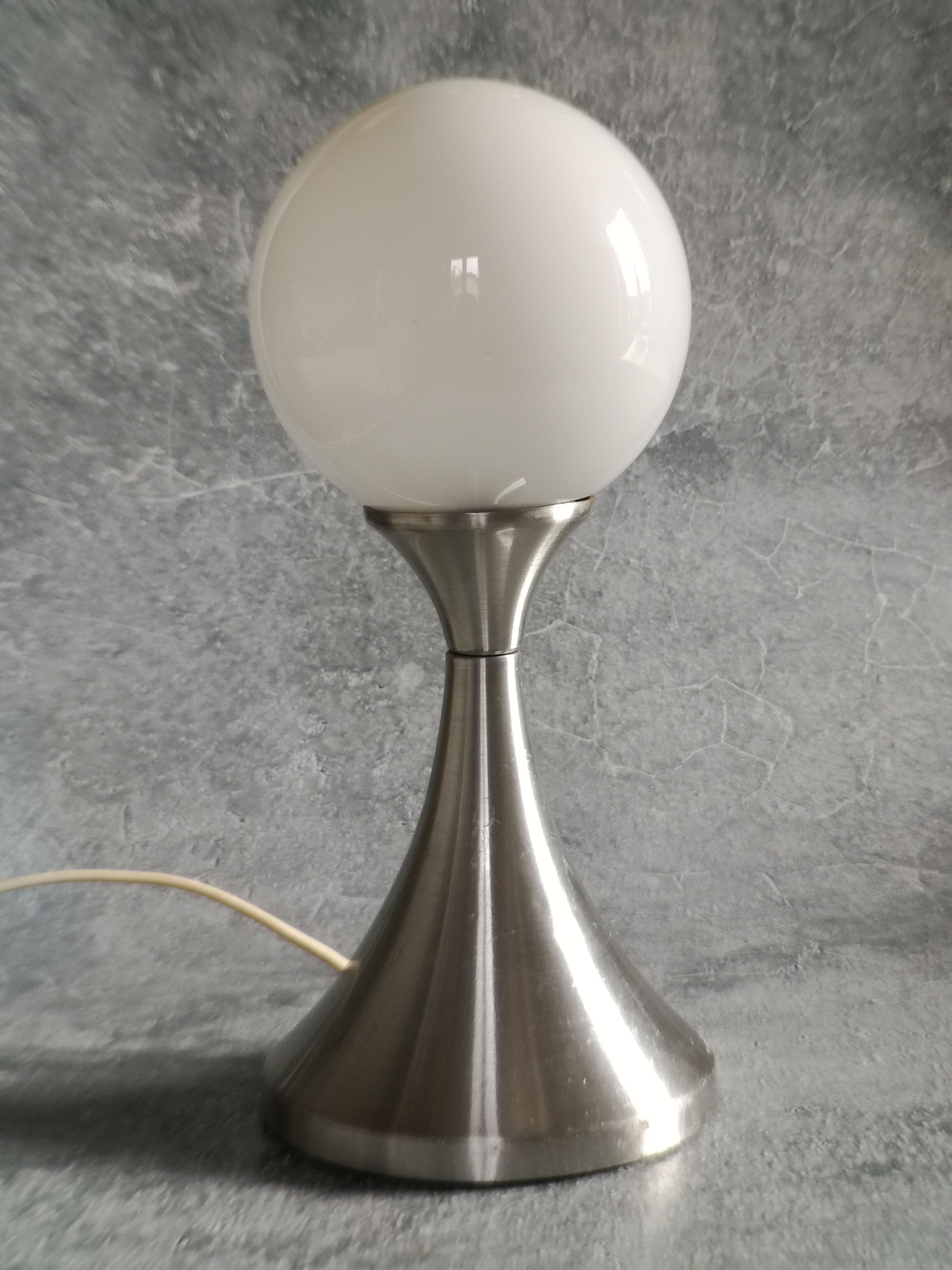 Brushed stainless steel and glass lamp from the 70s