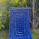 Klein blue and white Moroccan Berber rug