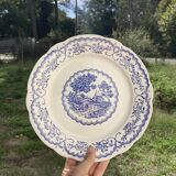8 flat plates Digoin Sarreguemines blue and white vintage with countryside village décor