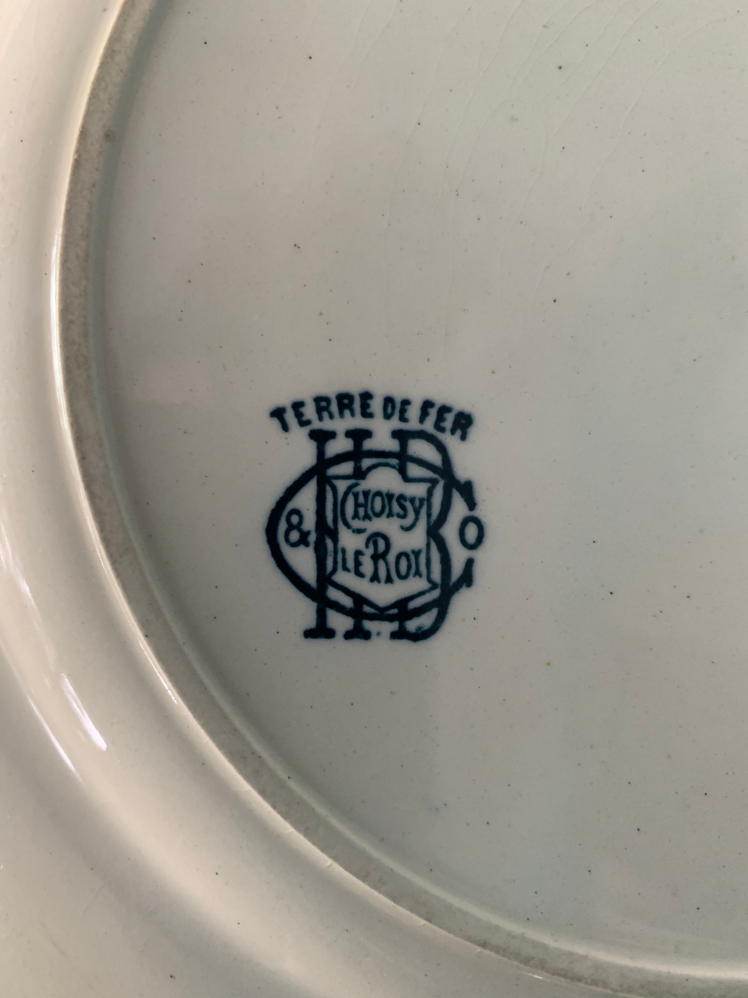 8 plates and an old compoter Terre de Fer HB and Co.