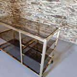 70s glass TV cabinet shelf console