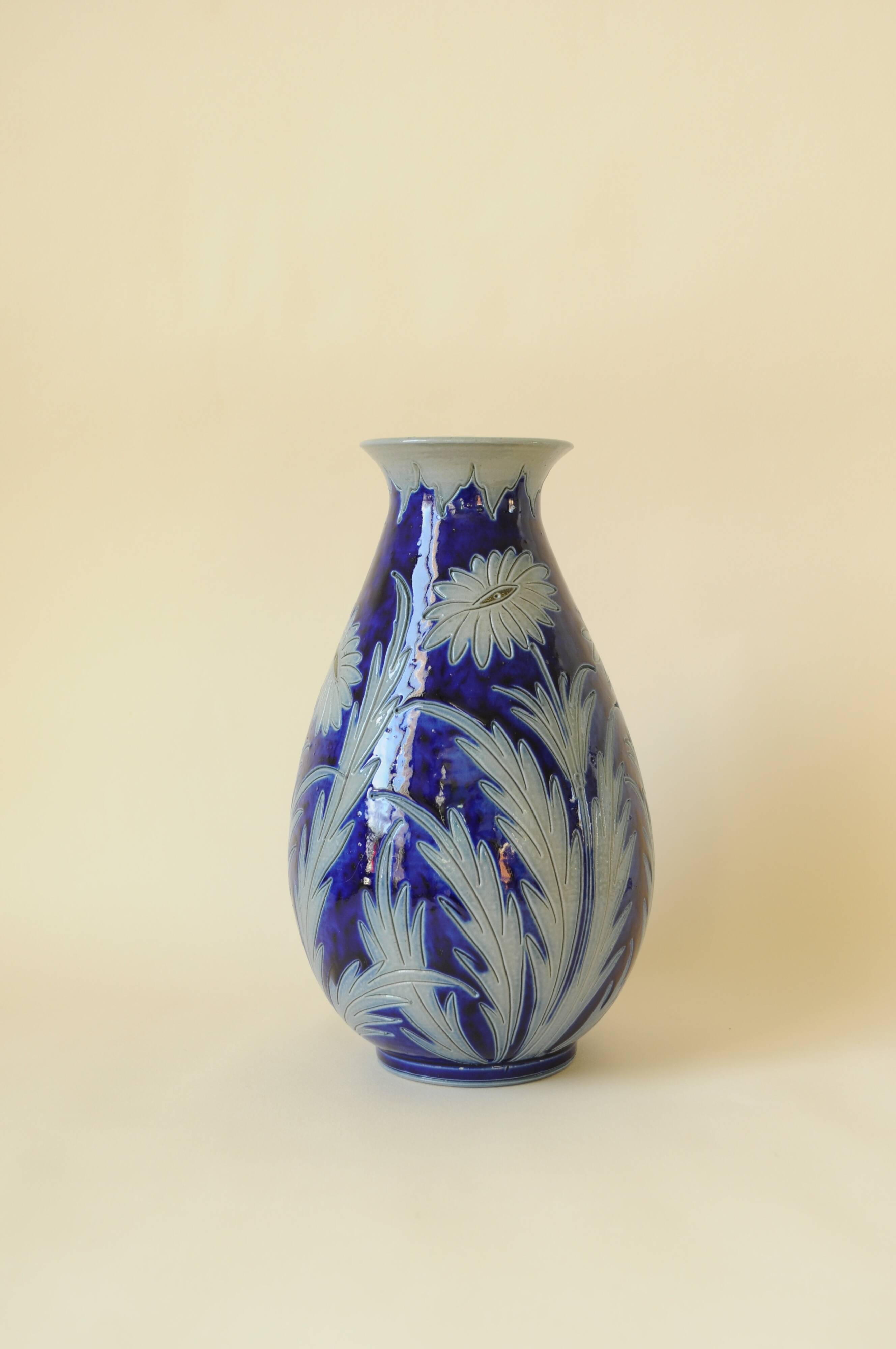Vase en grès d'Alsace Betschdorf - Potterie Schmitter - Gris et Bleu Cobalt