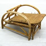 Fauteuil en rotin avec pouf escamotable, 1970