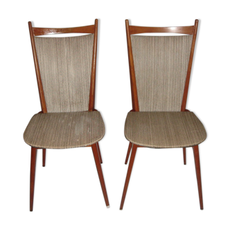 Paire de chaises des années 50/60 bois & skaï faux marbre