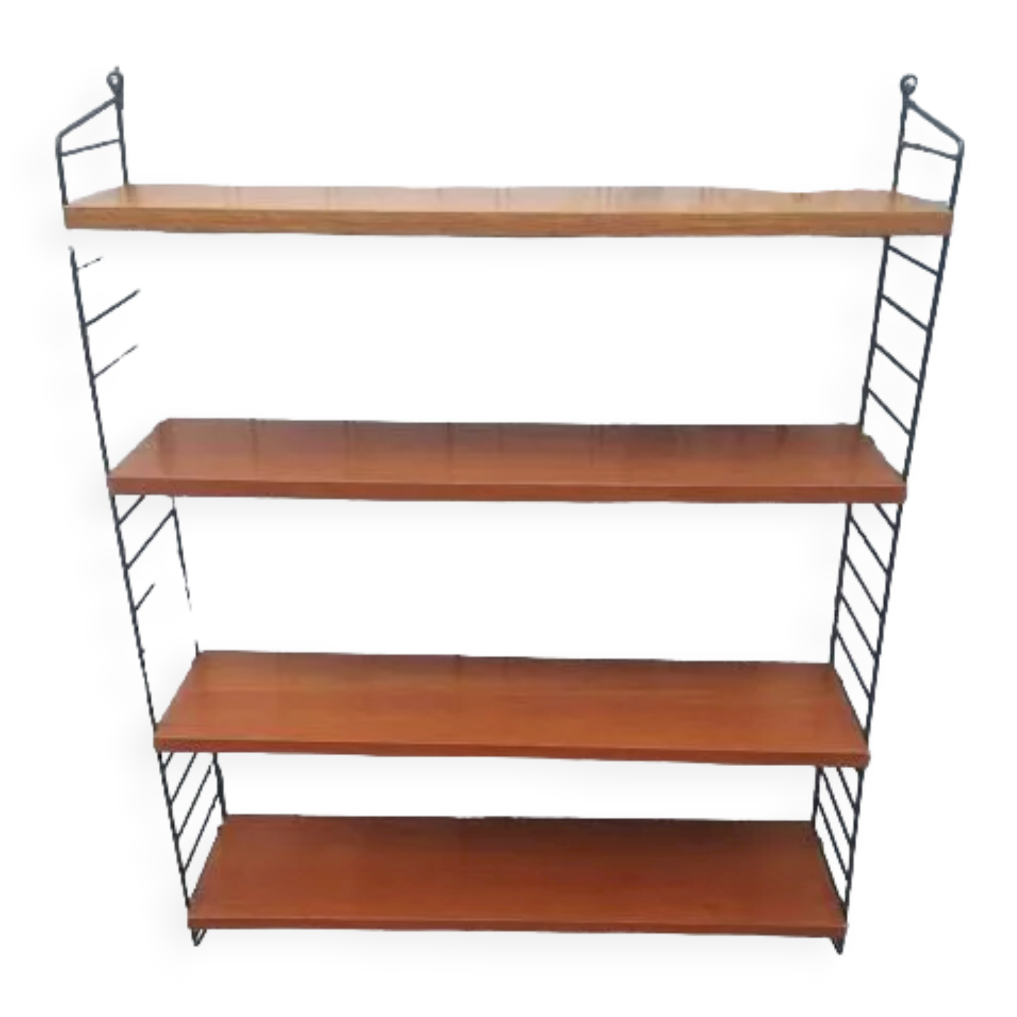 Vintage wall shelf in Teak veneer and black metal, Nisse Strinning, 60s