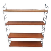 Vintage wall shelf in Teak veneer and black metal, Nisse Strinning, 60s