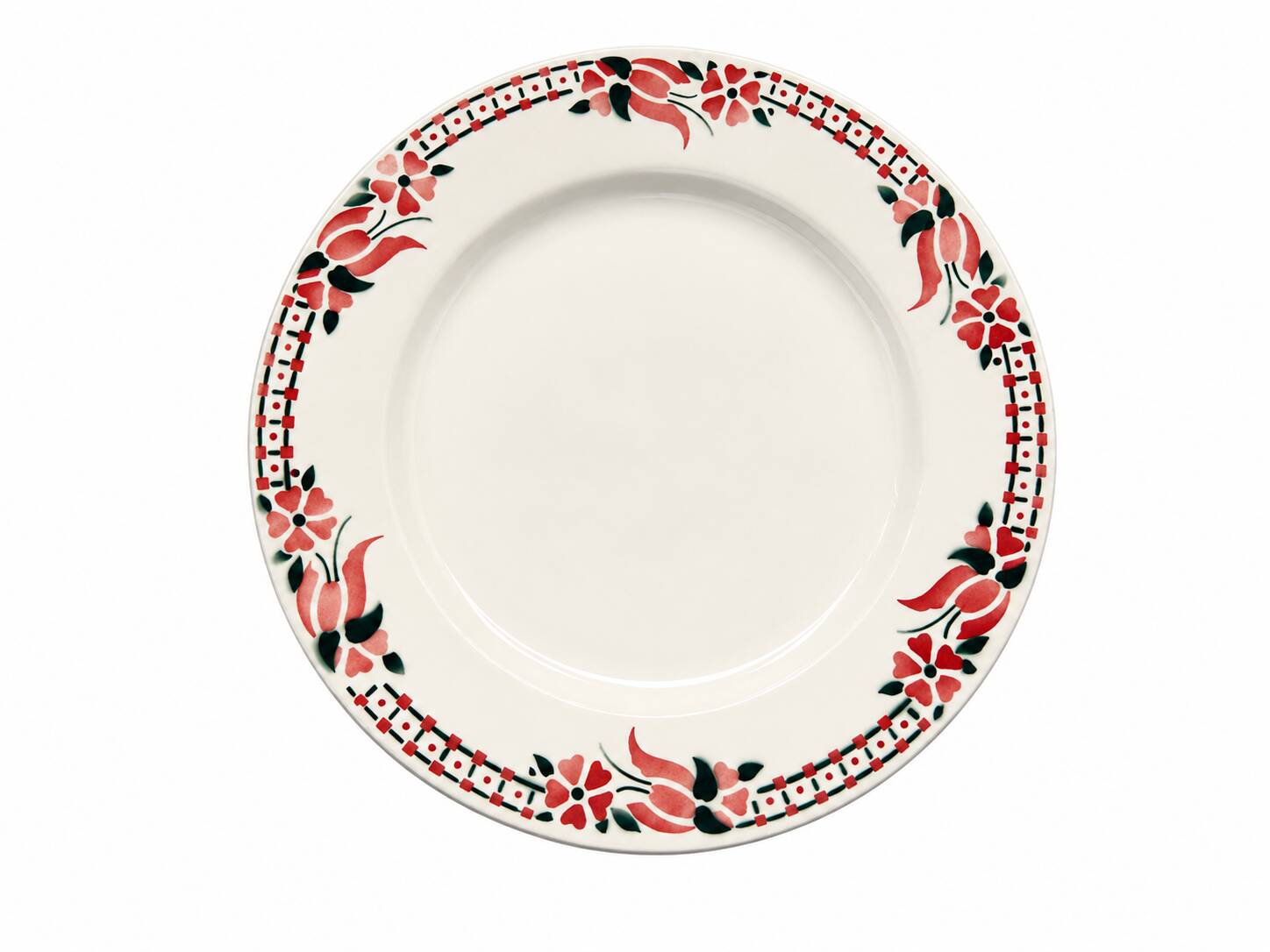 Set of 5 flat plates Céranord Saint-Amand with red floral decoration.