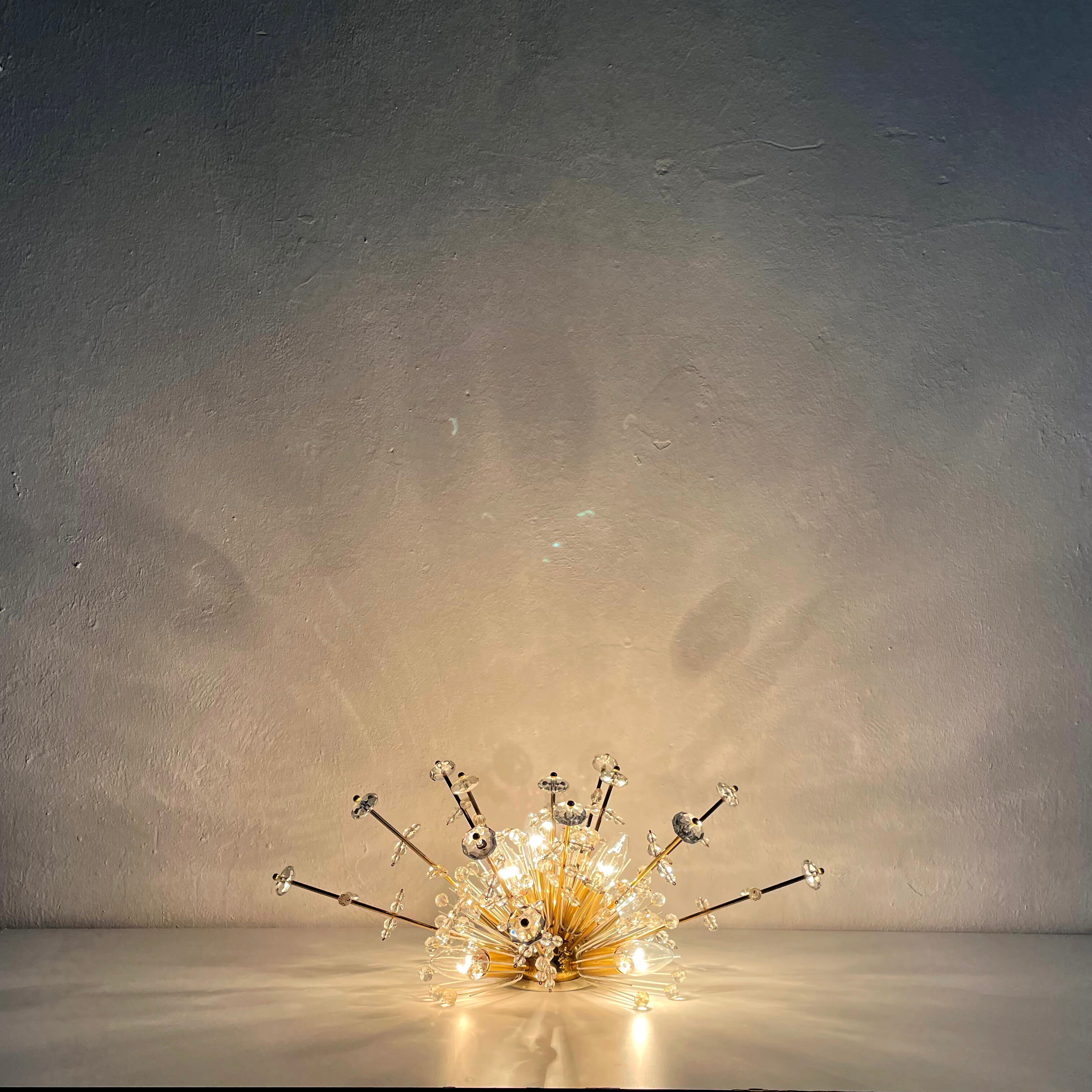 Pair of Snowflake Sputnik Flush Mount Lamps, Austria 1950s