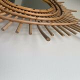Mirror soleil in ratin 1970 french design 65x84cm